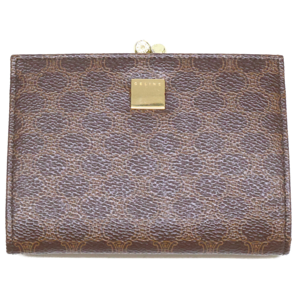 CELINE Macadam Square Plate Compact Wallet, Coin Purse, Brown Gold, Women's